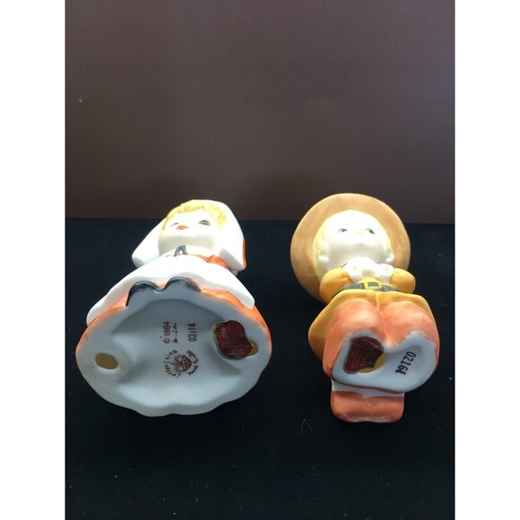 Vtg Lefton China Pilgrims Girl & Boy Praying Figurines Thanksgiving Painted 1984 - Picture 9 of 15